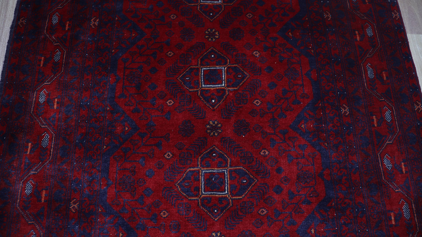 7 Ft Bokhara Runner Rug, Red Afghan Hand Knotted Wool Traditional Rectangle Carpet, Entryway Rug, Hallway Rug, Kitchen Rug, Foyer Rug