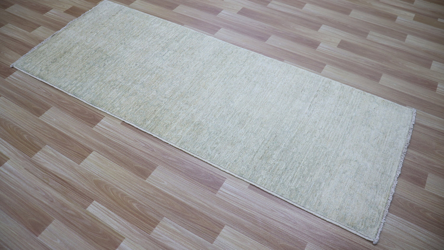 6 Ft Transitional Runner Rug, Beige Afghan Hand Knotted Wool Abstract Rectangle Carpet, Entryway Rug, Hallway Rug, Kitchen Rug, Foyer Rug