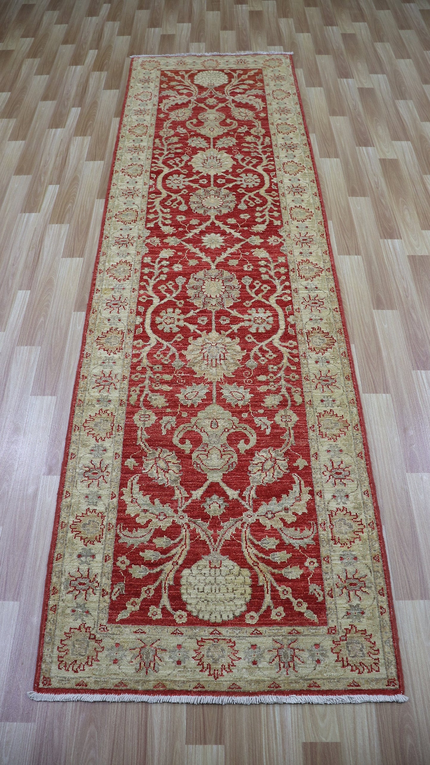 9 Ft Bidjar Runner Rug, Beige Red Afghan Hand Knotted Wool Traditional Rectangle Carpet, Entryway Rug, Hallway Rug, Kitchen Rug, Foyer Rug