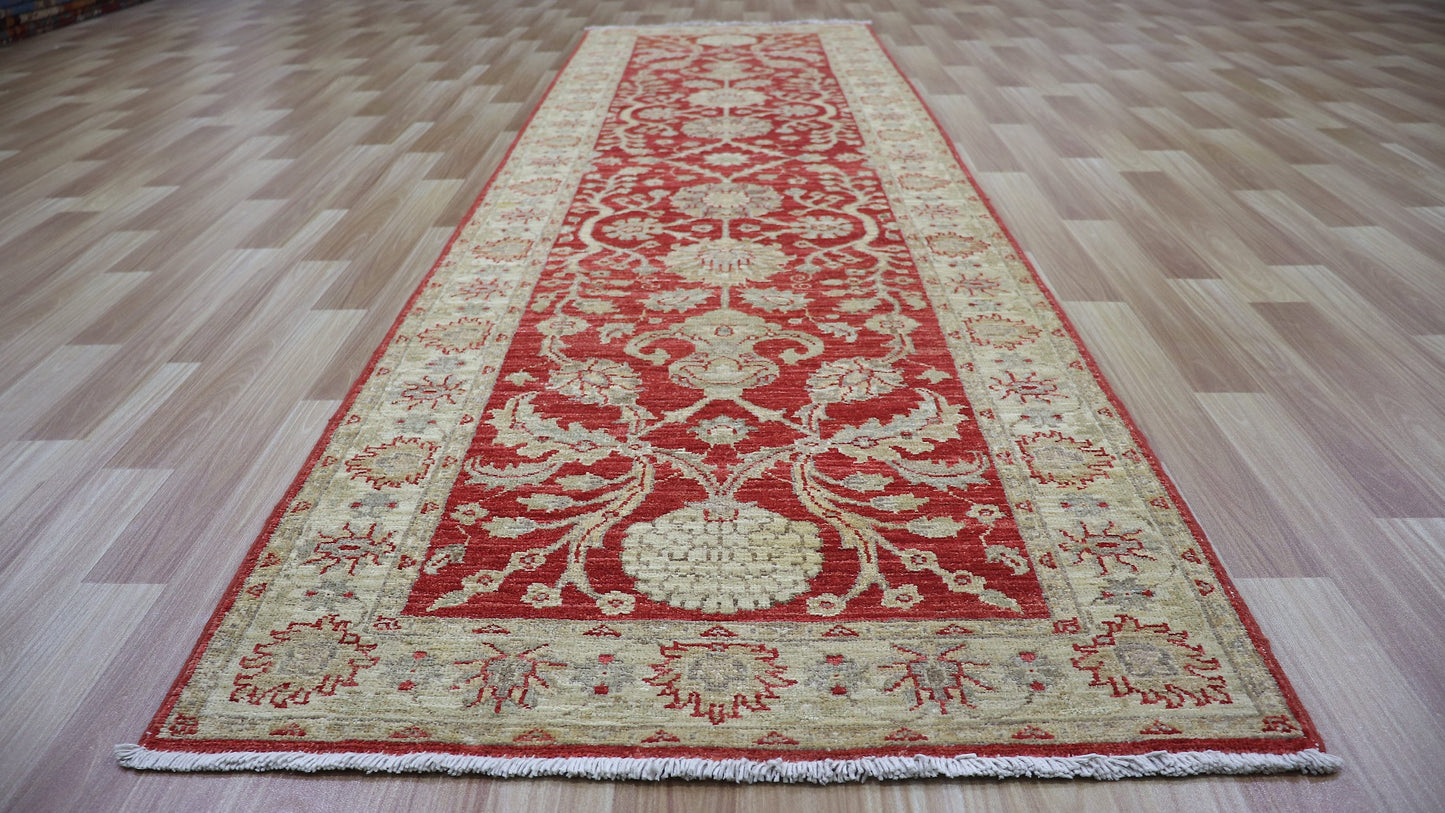 9 Ft Bidjar Runner Rug, Beige Red Afghan Hand Knotted Wool Traditional Rectangle Carpet, Entryway Rug, Hallway Rug, Kitchen Rug, Foyer Rug