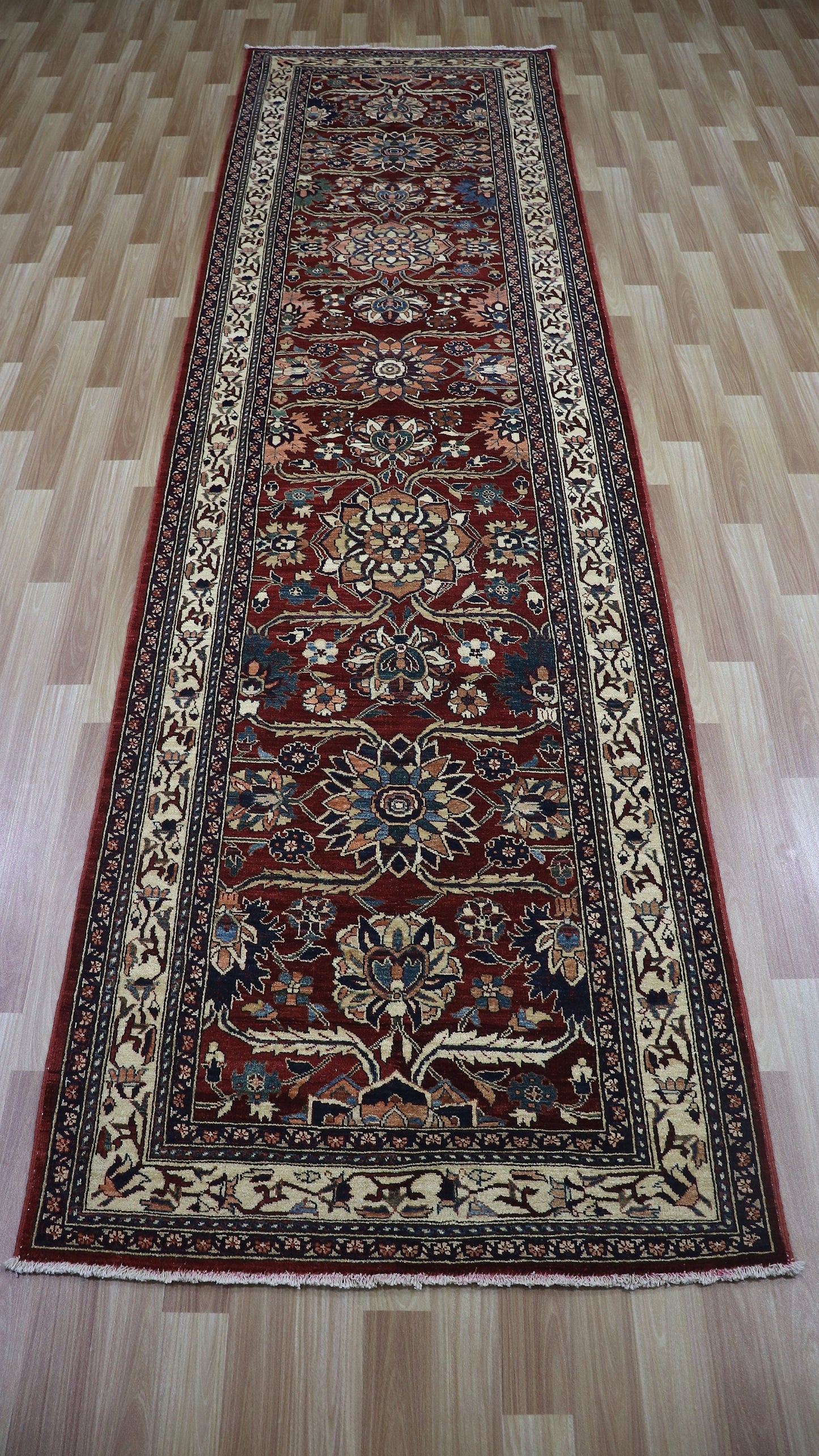 11 Ft Red Afghan Runner Rug, High Quality Hand Knotted Wool Traditional Rectangle Carpet, Entryway Rug, Hallway Rug, Kitchen Rug, Foyer Rug