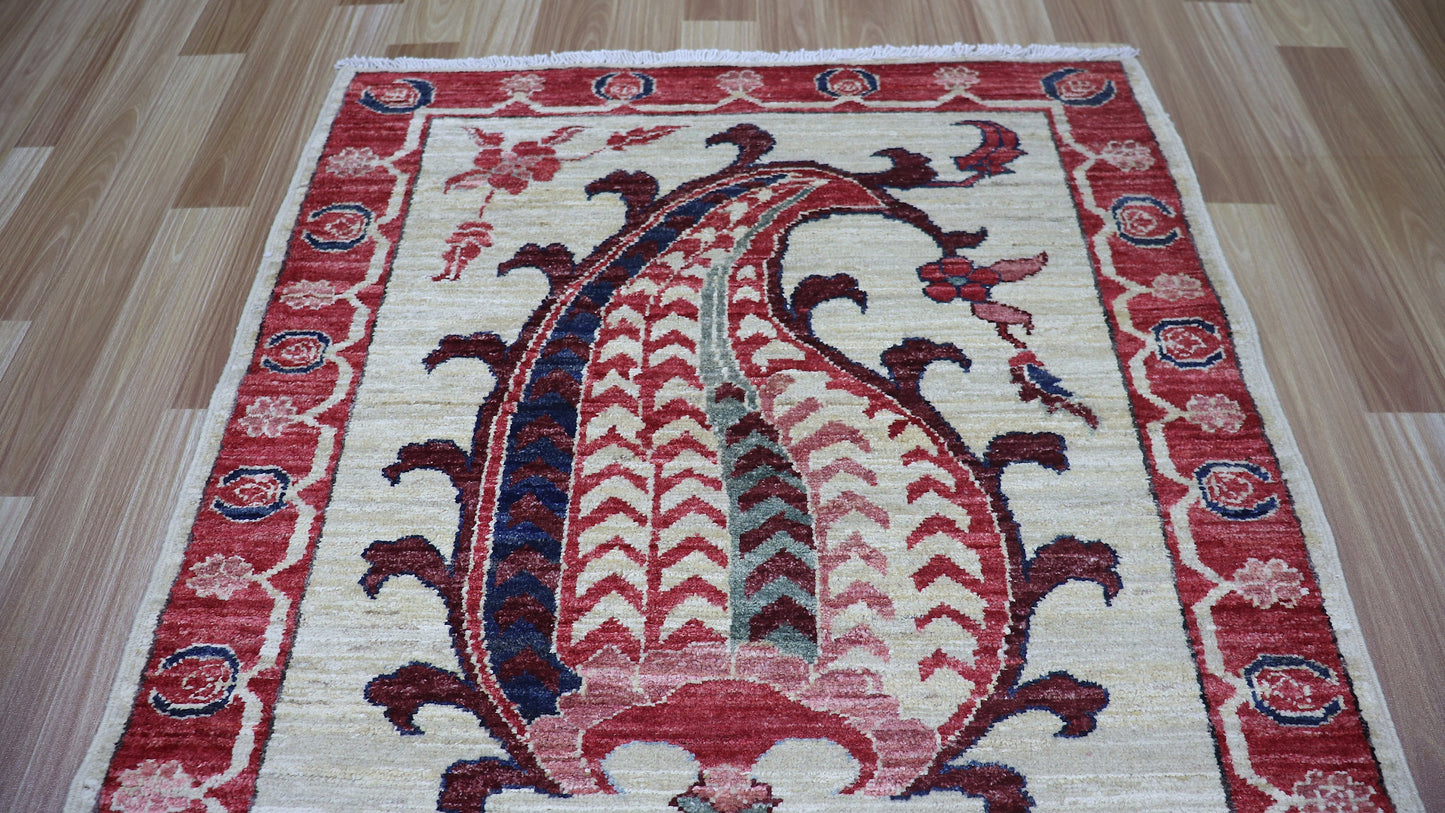 10 Ft Suzani Runner Rug, Beige Red Afghan Hand Knotted Wool Traditional Rectangle Carpet, Entryway Rug, Hallway Rug, Kitchen Rug, Foyer Rug