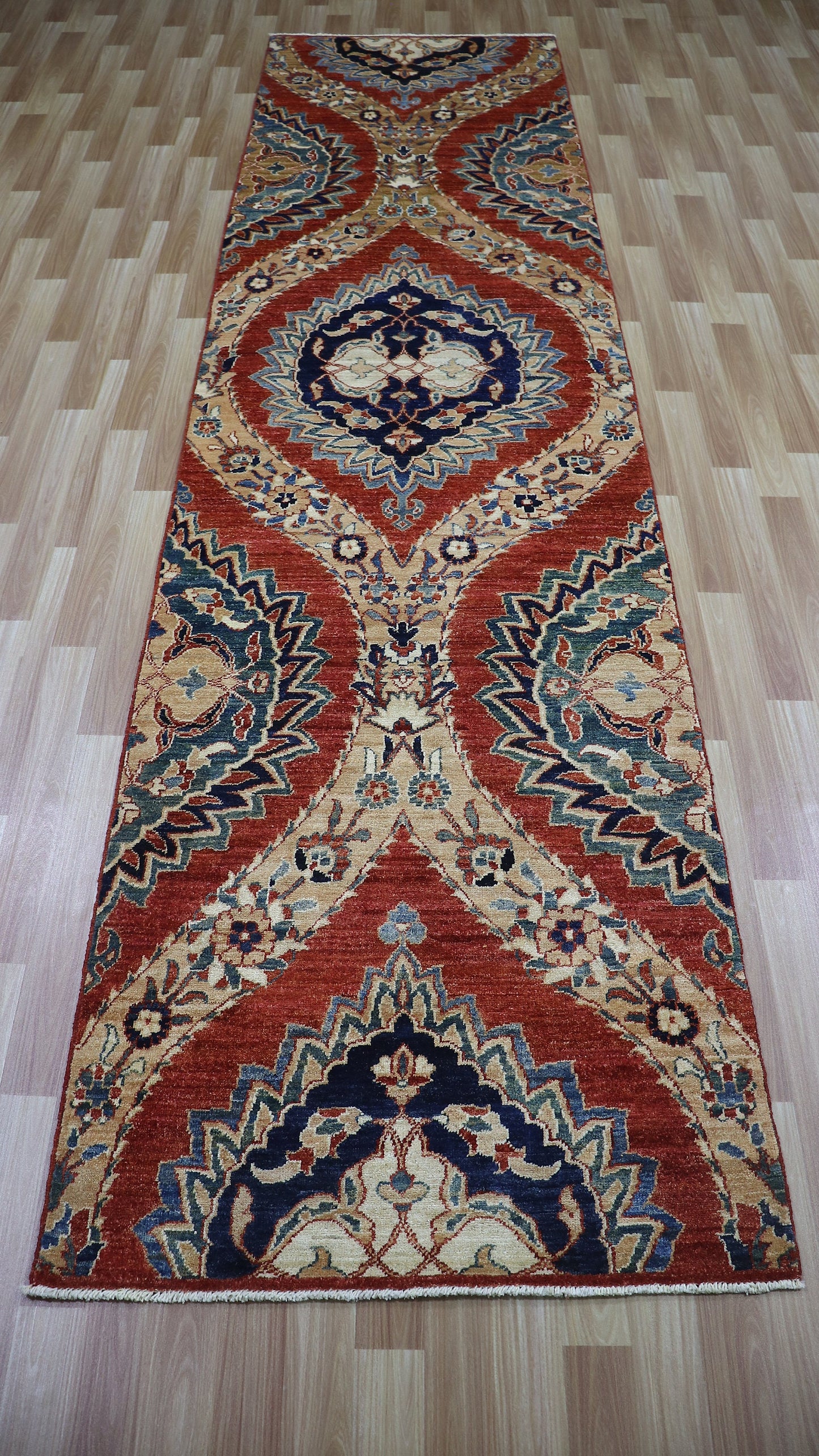 12 Ft Floral Runner Rug, Red Afghan Hand Knotted Wool Traditional Rectangle Carpet Runner, Entryway Rug, Hallway Rug, Kitchen Rug, Foyer Rug