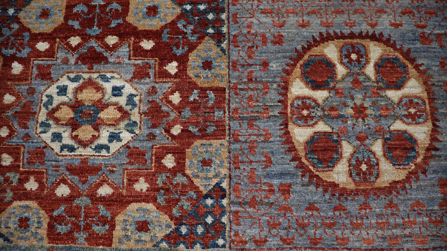 12 Ft Oriental Runner Rug, Red Blue Afghan Hand Knotted Wool Traditional Rectangle Carpet, Entryway Rug, Hallway Rug, Kitchen Rug, Foyer Rug