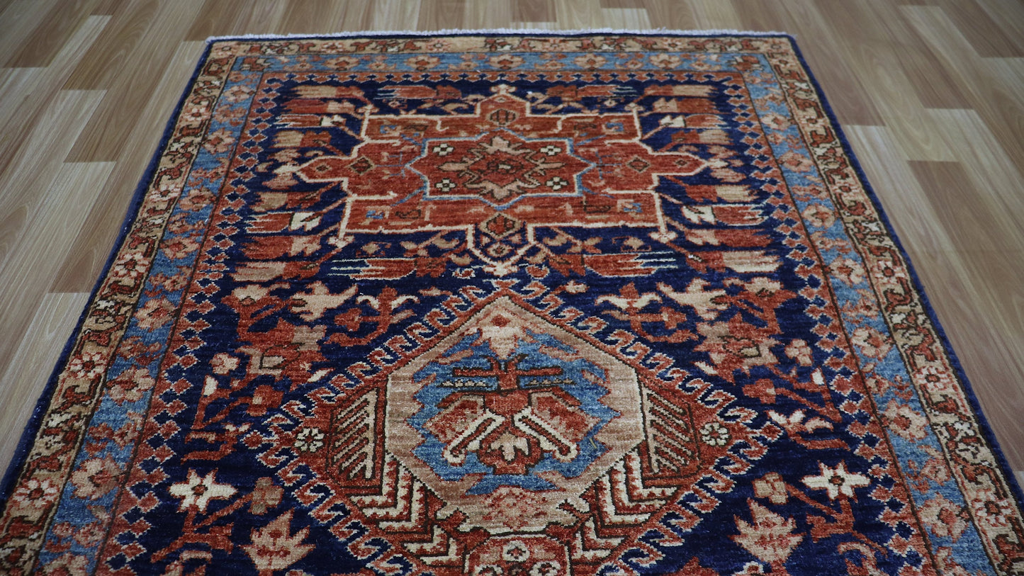 12 Ft Oriental Runner Rug, Blue Red Afghan Hand Knotted Wool Traditional Rectangle Carpet, Entryway Rug, Hallway Rug, Kitchen Rug, Foyer Rug