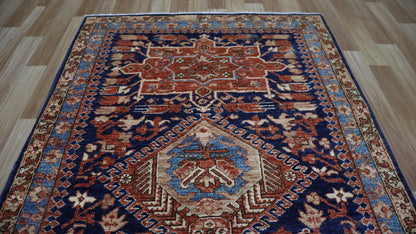 12 Ft Oriental Runner Rug, Blue Red Afghan Hand Knotted Wool Traditional Rectangle Carpet, Entryway Rug, Hallway Rug, Kitchen Rug, Foyer Rug