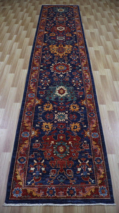 13 Ft Bidjar Long Runner Rug, Blue Afghan Hand Knotted Wool Traditional Rectangle Carpet, Entryway Rug, Hallway Rug, Kitchen Rug, Foyer Rug