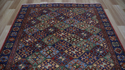 10 Ft Oriental Runner Rug, Red Blue Afghan Hand Knotted Wool Traditional Rectangle Carpet, Entryway Rug, Hallway Rug, Kitchen Rug, Foyer Rug