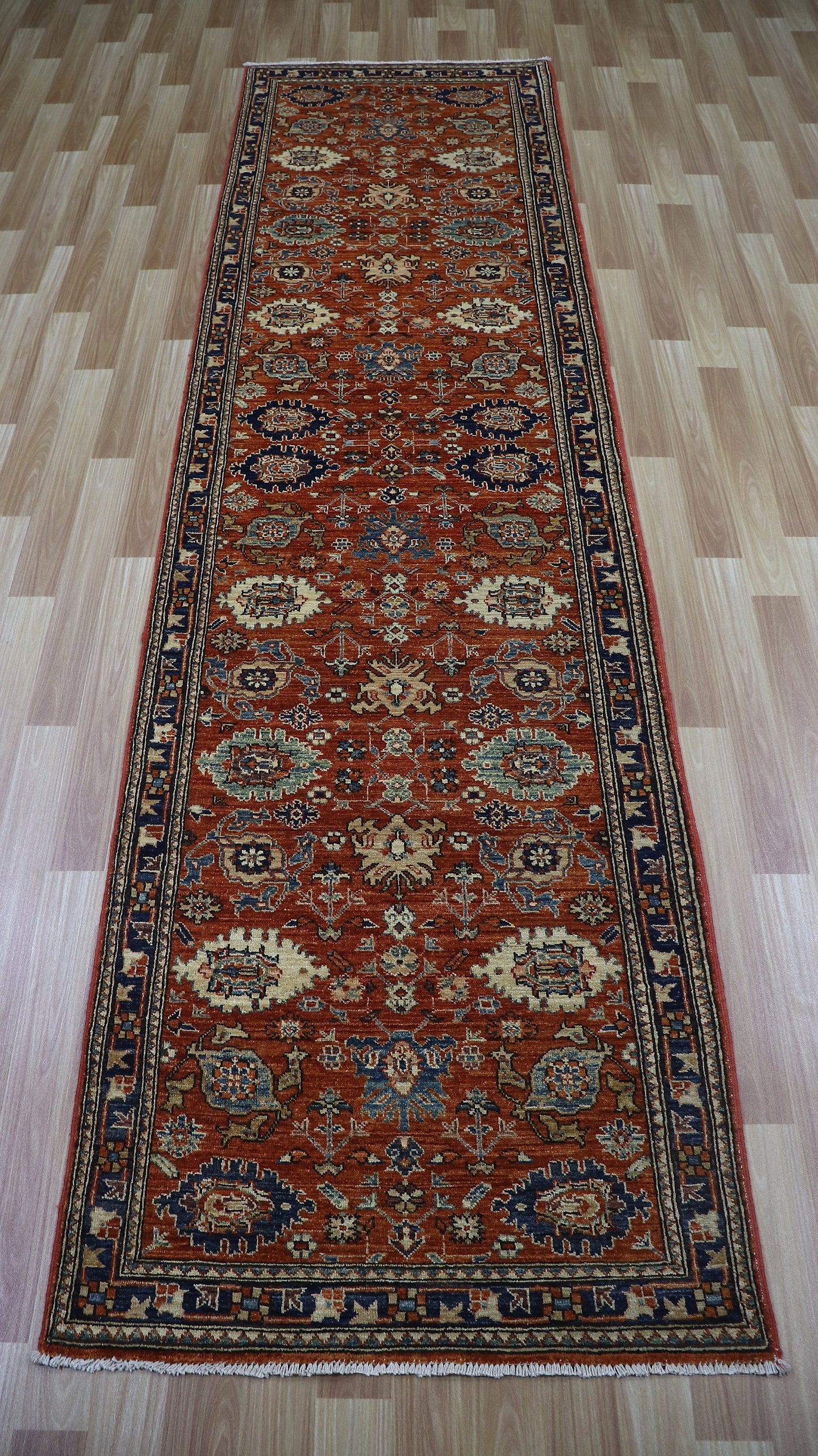 10 Ft Red Bidjar Runner Rug, Afghan Hand Knotted Wool Traditional Rectangle Floral Carpet, Entryway Rug, Hallway Rug, Kitchen Rug, Foyer Rug