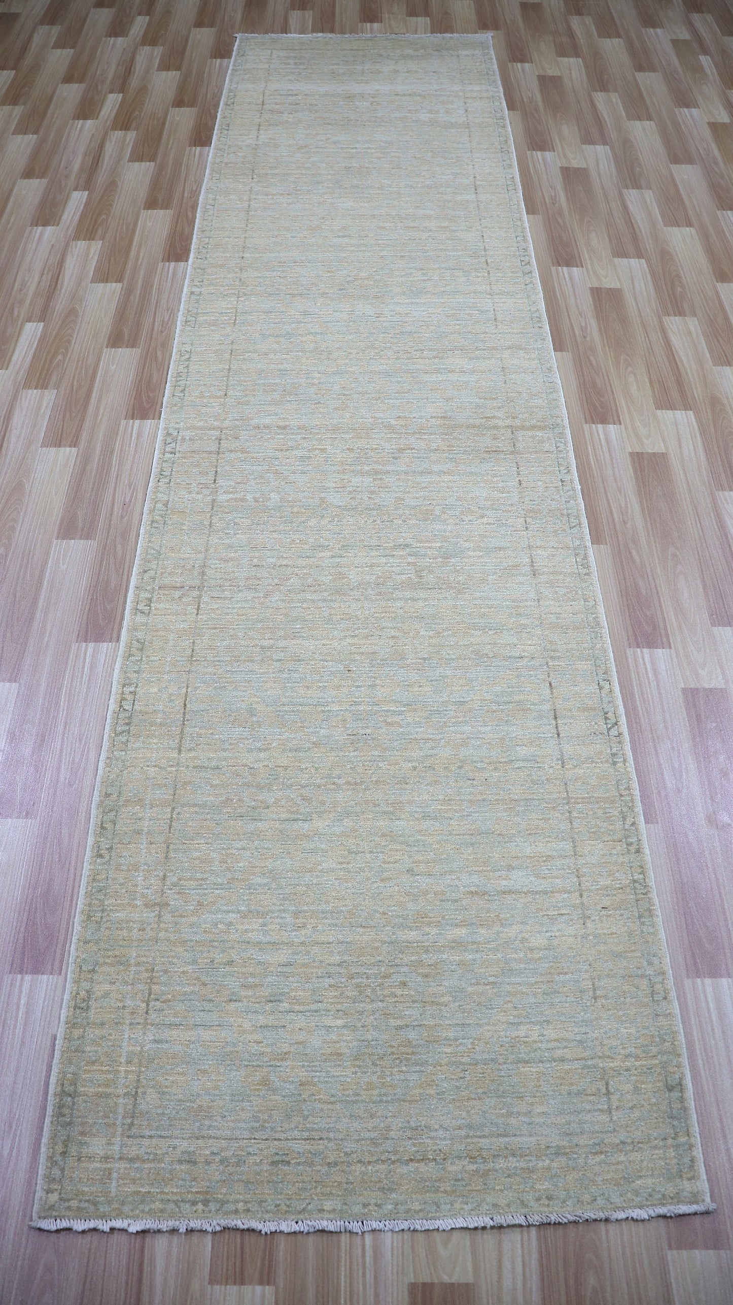 11 Ft Transitional Runner Rug, Beige Afghan Hand Knotted Wool Abstract Rectangle Carpet, Entryway Rug, Hallway Rug, Kitchen Rug, Foyer Rug