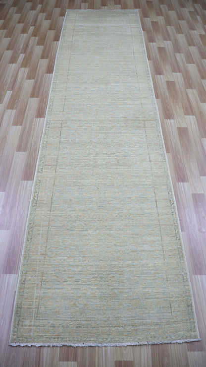 11 Ft Transitional Runner Rug, Beige Afghan Hand Knotted Wool Abstract Rectangle Carpet, Entryway Rug, Hallway Rug, Kitchen Rug, Foyer Rug