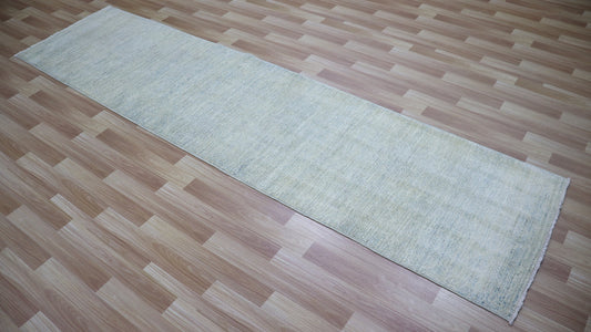 10 Ft Abstract Runner Rug, Beige Afghan Hand Knotted Wool Transitional Rectangle Carpet, Entryway Rug, Hallway Rug, Kitchen Rug, Foyer Rug