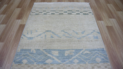 10 Ft Striped Runner Rug, Beige Afghan Hand Knotted Wool Transitional Rectangle Carpet, Entryway Rug, Hallway Rug, Kitchen Rug, Foyer Rug