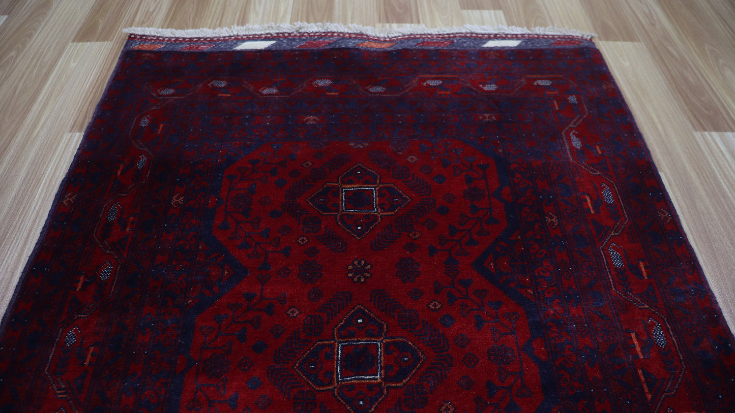 7 Ft Bokhara Runner Rug, Red Afghan Hand Knotted Wool Traditional Rectangle Carpet, Entryway Rug, Hallway Rug, Kitchen Rug, Foyer Rug