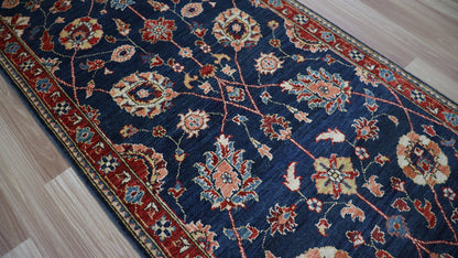 11 Ft Bidjar Runner Rug, Blue Red Afghan Hand Knotted Wool Traditional Rectangle Carpet, Entryway Rug, Hallway Rug, Kitchen Rug, Foyer Rug